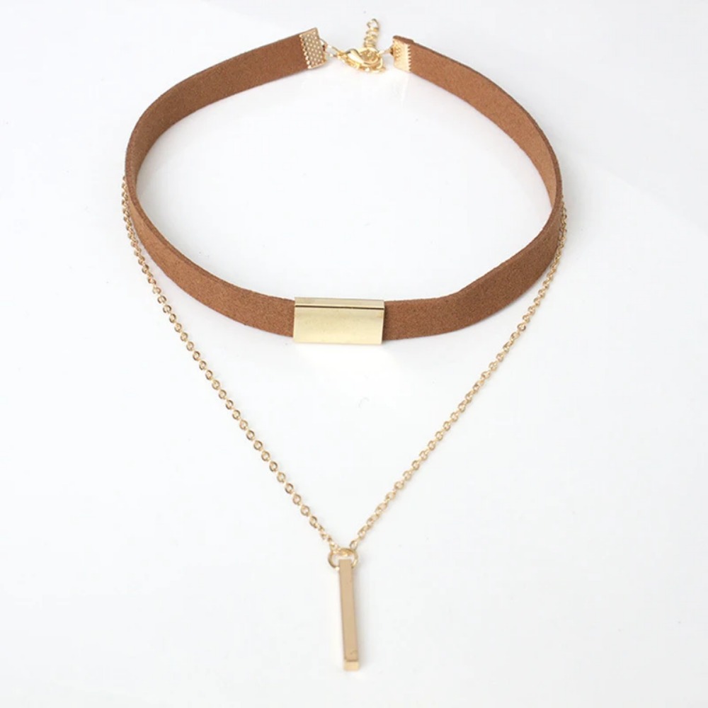 Black Velvet Choker Necklace Strip Rope Chain Bar Square Tube Chocker Women Collar Mujer Collier Femme Ras Du Cou