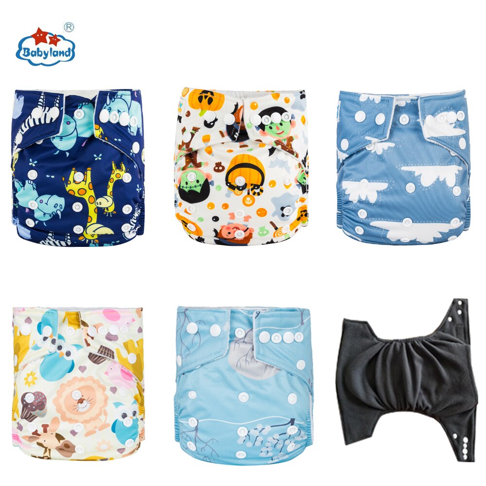Fralda Ecologica Babyland Eco-Friendly Bamboo Charcoal Diapers 5pcs/set Washable Baby Nappy Pocket Diapers Covers For 3-15KG: Boy C Model