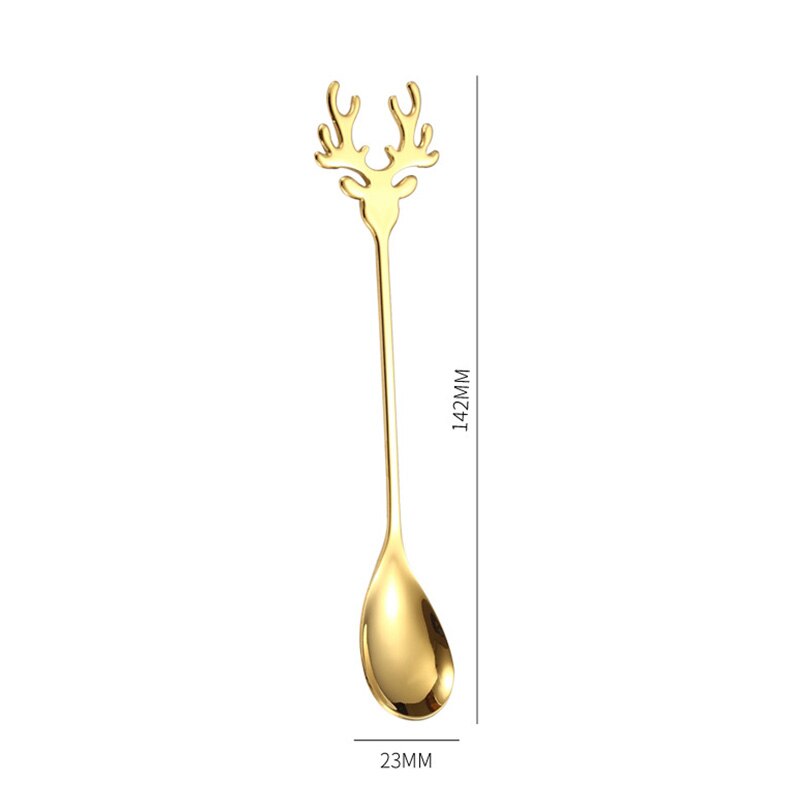 Deer Head Shape 304 Stainless Steel Stirring Spoon Romantic Christmas Elk Coffee Dessert Spoon Exquisite Tableware Party: Gold Color