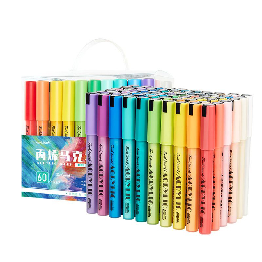Marcadores de tinta acrílica de 60/48/36 cores-canetas metálicas brilhantes de 2.0mm para rocha, cerâmica, vidro, madeira, tecido, tela, canecas,