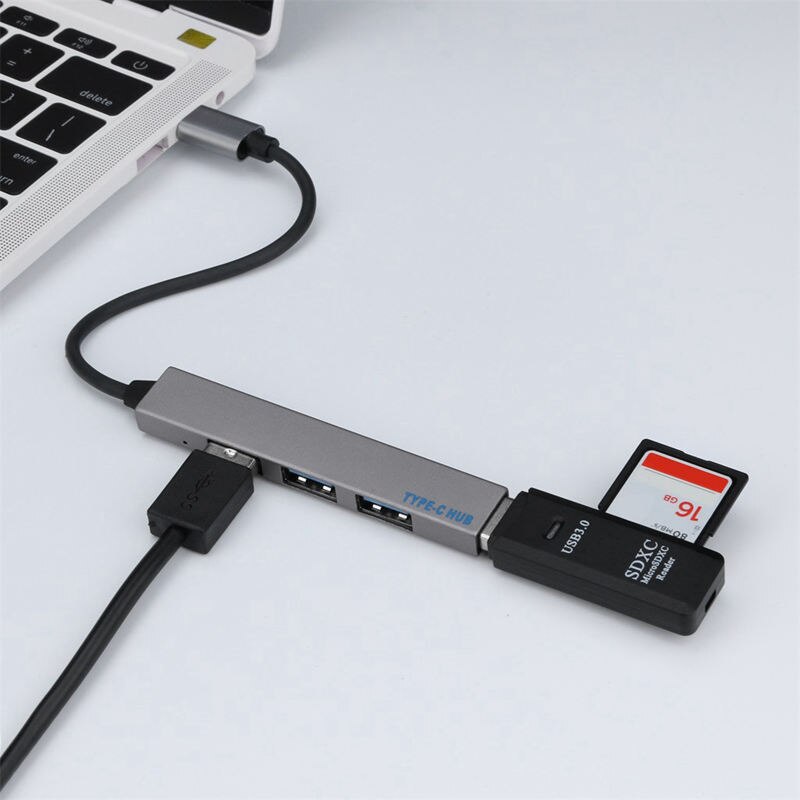 Type-C Tot 4 Usb Hub Expander Ultradunne Mini Draagbare 4-Port Usb 3.0 Hub Usb power Interface Voor Mac-Book Laptop Tablet Computer