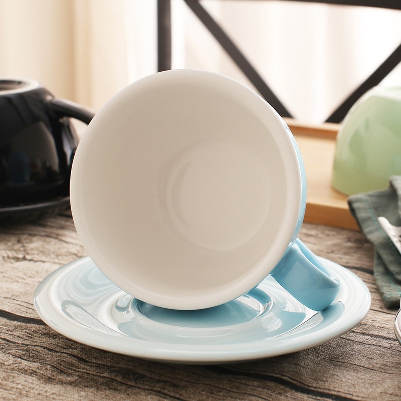 300 ml farverige tykke porcelæns-kaffekopper og underkopper, keramiske lattekopper og underkopper
