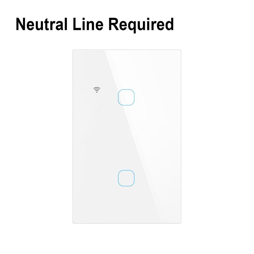 Tuya Alexa Wifi App Smart Wifi Google Home Licht Schakelaar 110V 220V Eu Us Type Neutrale Draad Is nodig: 2 Gang US White