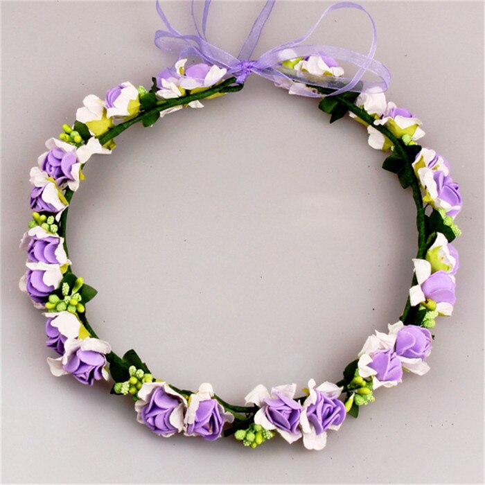 Handmade Fabric Adjustable Wreath Head wear Wedding Decoration Flower Crown Bride Hair Accessories Flower Wreaths: Purple