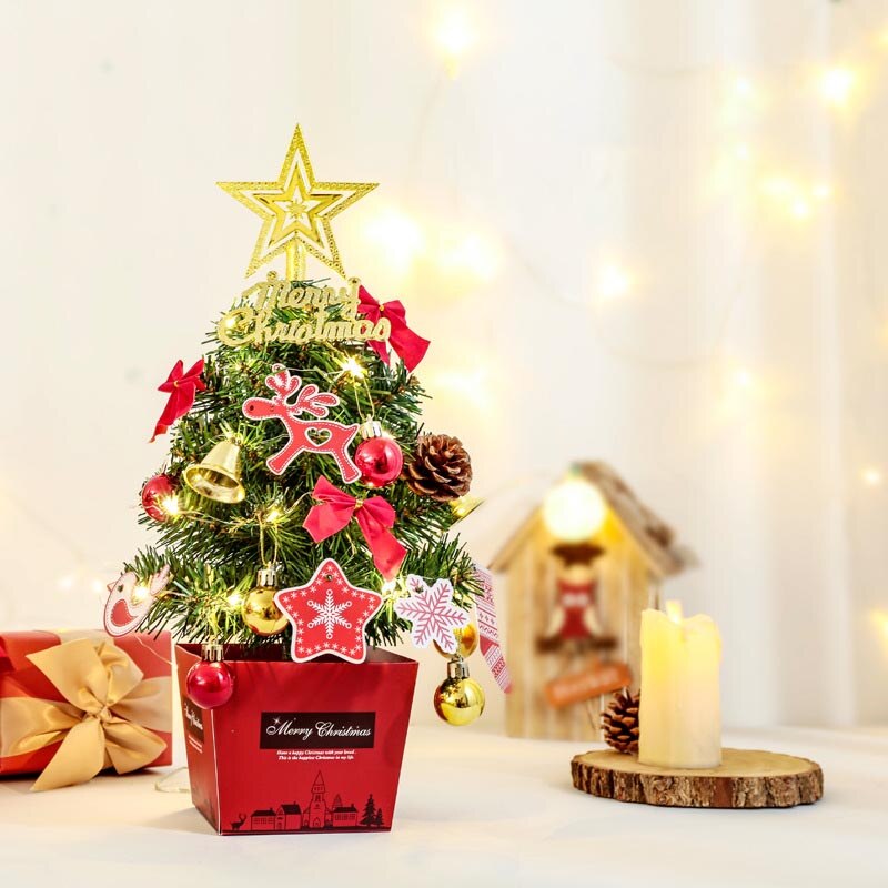 45Cm Kerstboom Decoratie Kerstboom Kerst Mini Boom Desktop Ornamenten Kerst Decoratie Ster Bells Met Verlichting