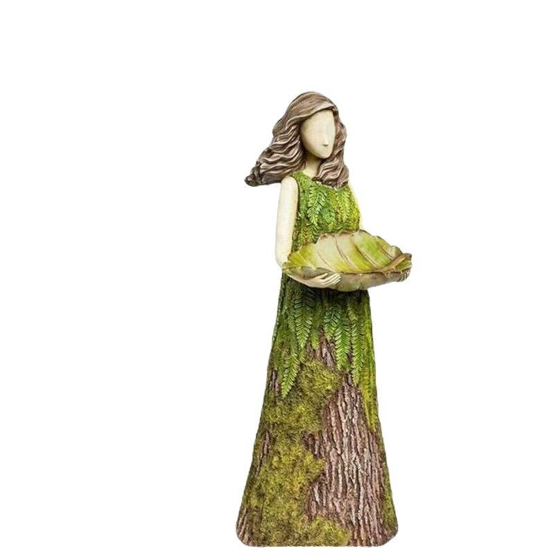 Sherwood Fern Fairy Statuary With Bird Feeder Resin Ornament Outdoor Garden Statue Super Cute Garden Decoration Outdoor