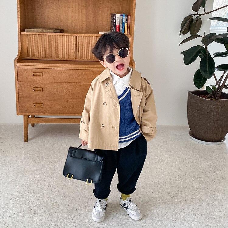 Spring Boy Girls Clothes Spring Double Breasted Children Trench Jackets Children Wind Coats Kids Loose Outwears for 2-7Y