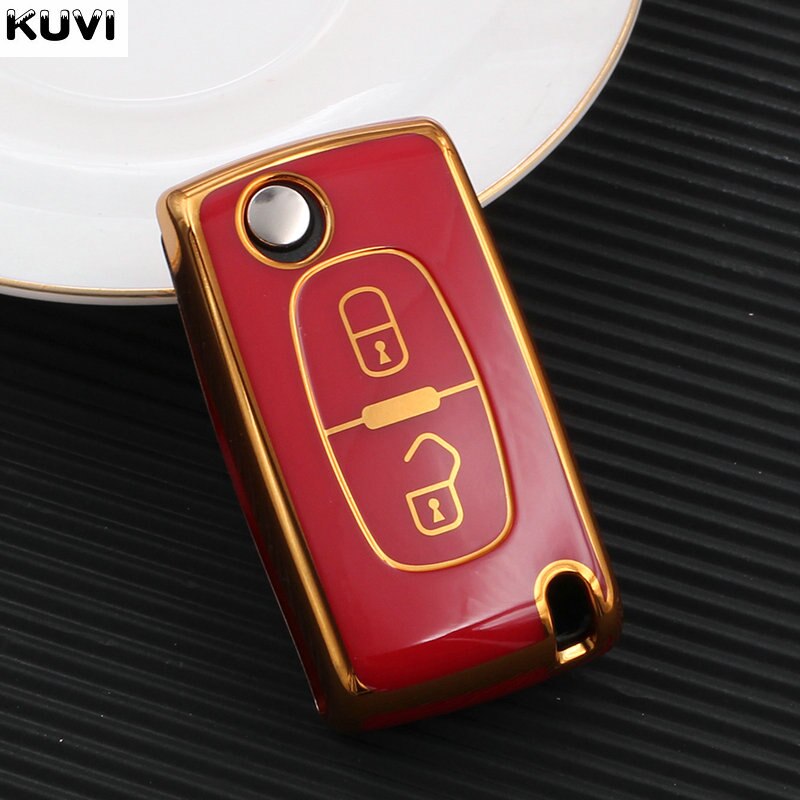 Porte-clés de voiture en TPU, couverture de télécommande pour citroën C2 C3 C4 C5 DS3 DS4 Picasso Xsara pour Peugeot RCZ 206 308 307 408 3008 5008 Expert: 2 button Red