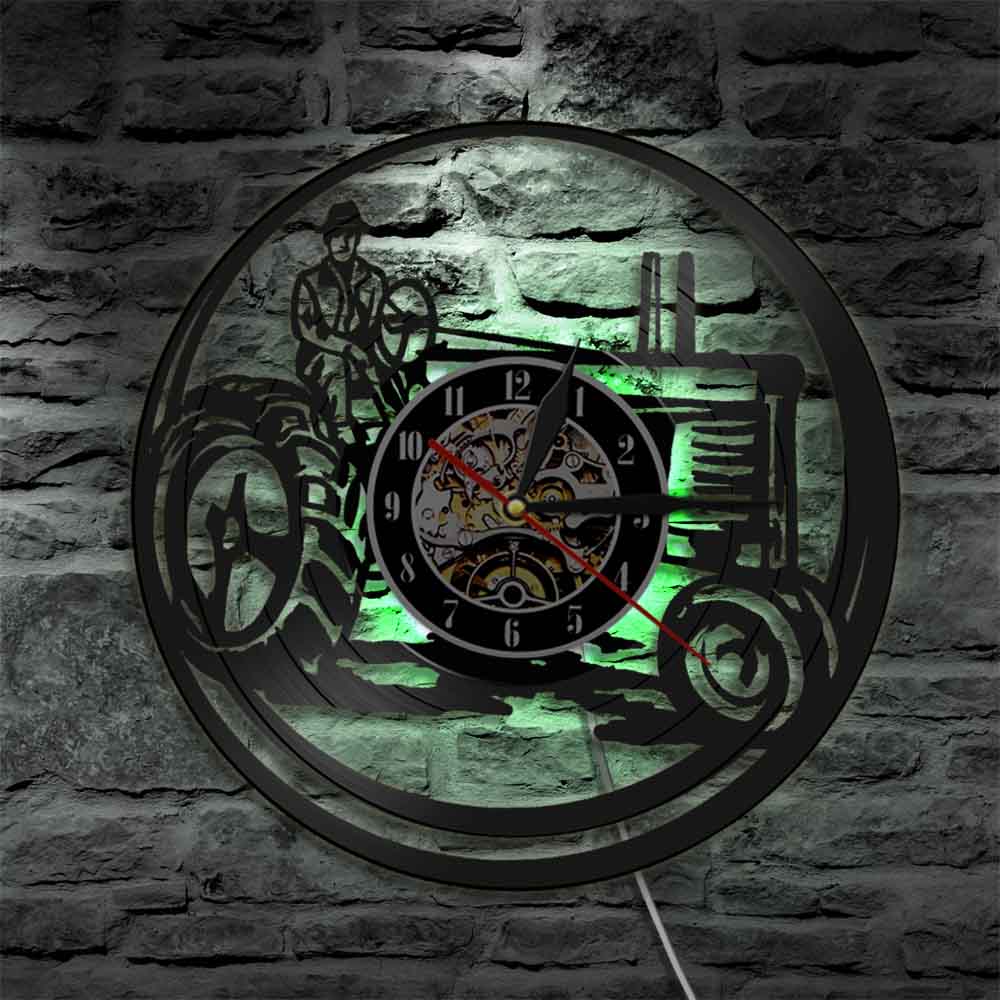 Farm Tractors Wall Clock Vintage Farmall Trucks Vinyl Record Wall Clock with LED Truck Tractor Farmhouse Home Decor Farmers