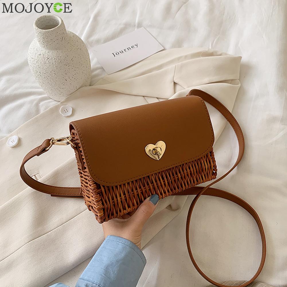 Dames stro handtas messenger bag winkelen geweven pu strand kleine portemonnees klassieke crossbody schoudertas