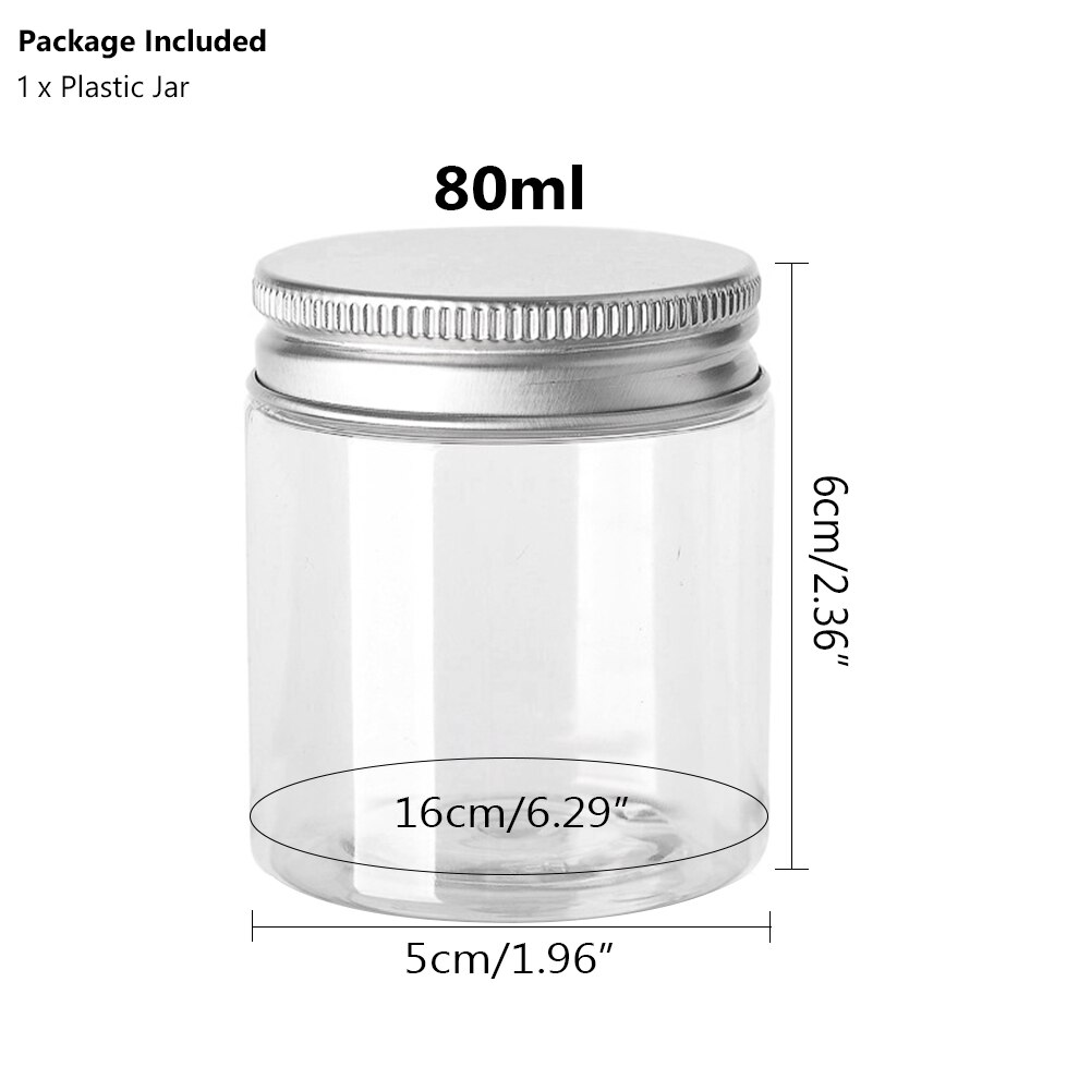 10pcs 30ml 50ml 60ml 80ml 100ml 120ml 150ml PET Plastic Round Wide-Mouth Containers Candy Storage Makeup Jars With Aluminum Lid: 80ml