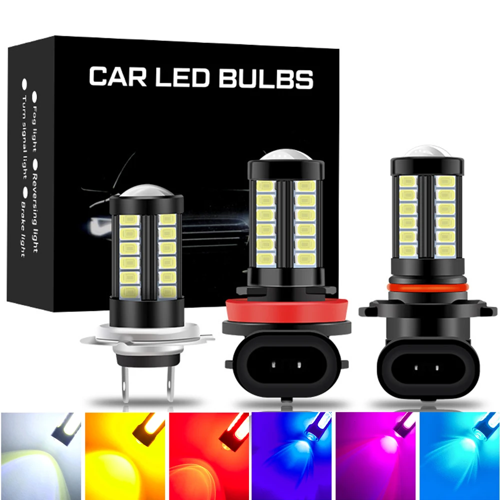 2X llevó la lámpara de niebla H11 H8 H9 H7 H16 JP de la UE PSX24W PSX26W bombillas de luz antiniebla coche faro 9005 HB3 9006 HB4 1500LM 6000K amarillo, naranja
