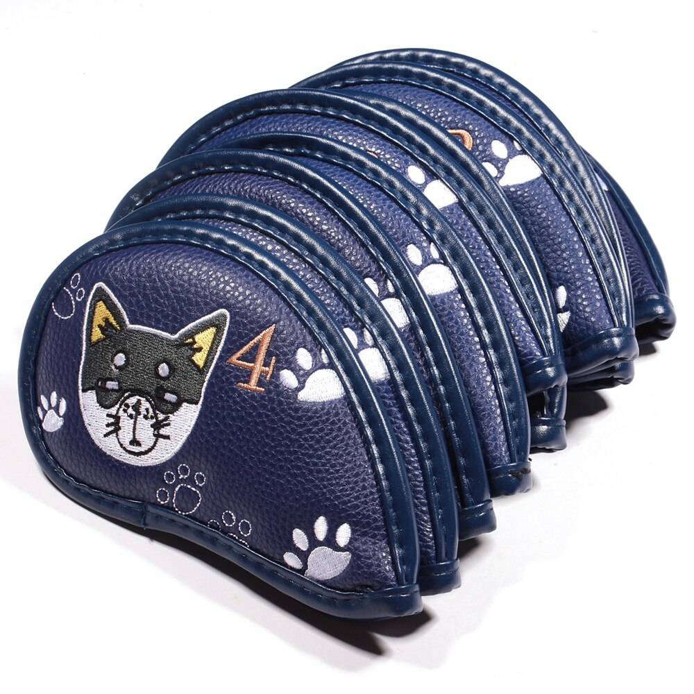 9 Stck Tragbare Golf Verein Headcovers Nette Karikatur Katze aufbringen PU Wasserdichte Fahrrinne hybrid Putter Abdeckung einstellen Jahrgang