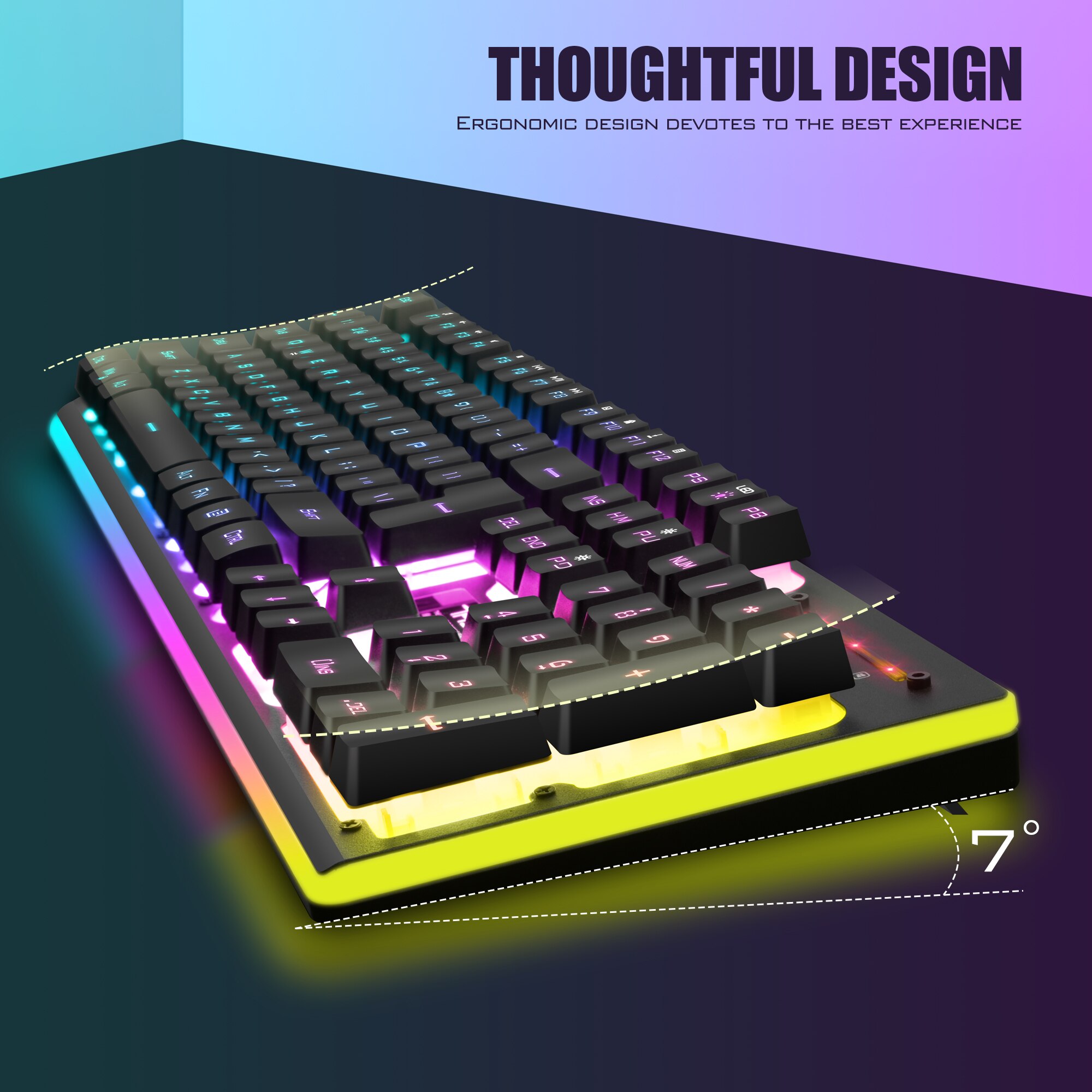 RedThunder-teclado inalámbrico K10 para juegos, recargable, sensación mecánica, retroiluminado con LED, 2,4g, para PC, Mac, PS