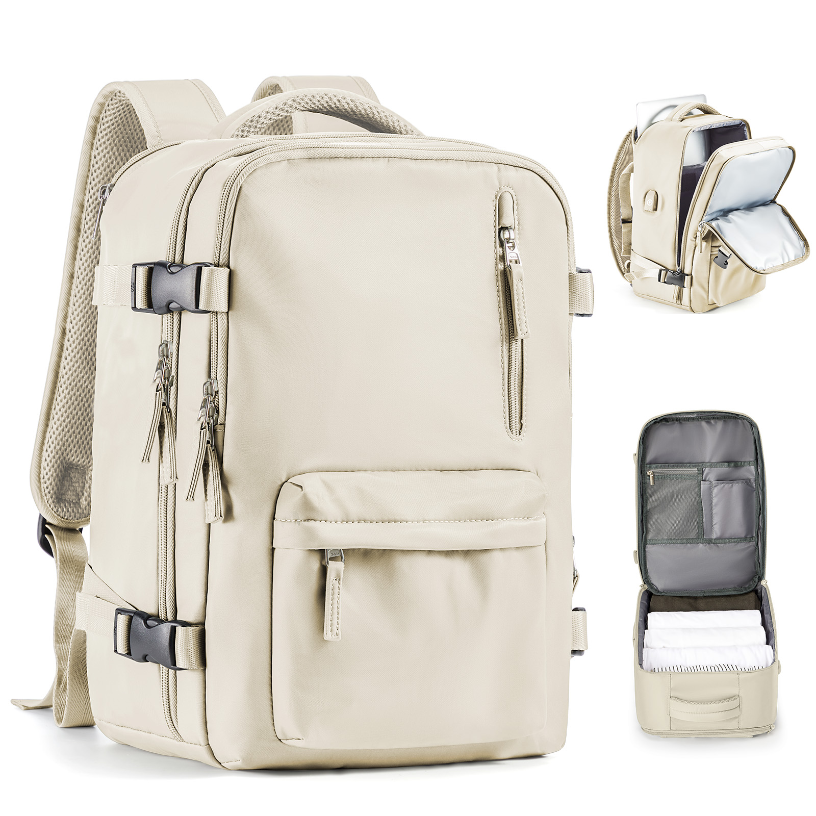 Travel Backpack Cabin Bag, Ryanair Backpack 40x20x25 Carry-Ons, Men Women 15.6 inch Laptop Backpack, Casual 40x28x17 Backpack: Ivory