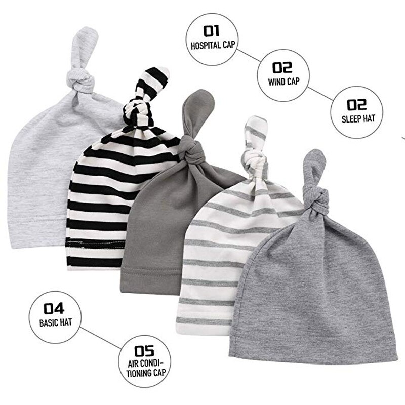 Gorros para bebé recién nacido, 100% algodón orgánico, suave, ajustable, con nudo, para niños de 0 a 3 años
