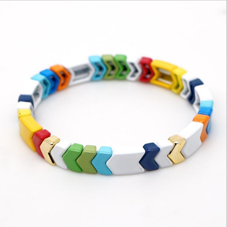 Piastrelle braccialetto Carino Arcobaleno Smalto Borda il Braccialetto di Stirata Variopinto di Nuovo Modo Multicolore Piastrelle Branelli Misti di Surf Della Spiaggia di Gioielli: VERMEIL