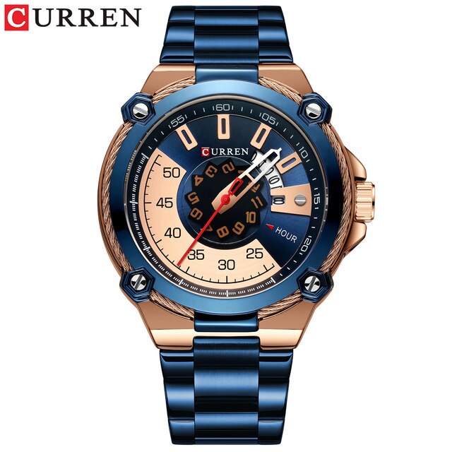 CURREN Horloges mannen Horloge Quartz Klok Mannelijke Mode Roestvrij Stalen Horloge met Auto Datum Causale Zakelijke Horloge: blue