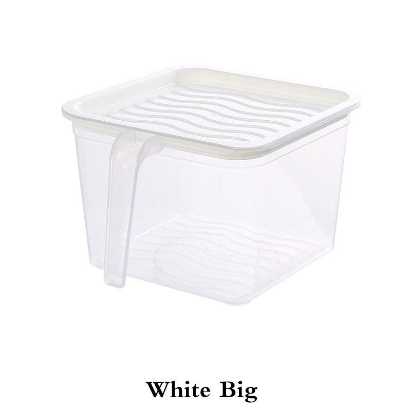 Kitchen Food Container Transparent Storage Box With Handle Refrigerator Drawer Organizer Plastic Fridge Storage Bin Containers: White-big