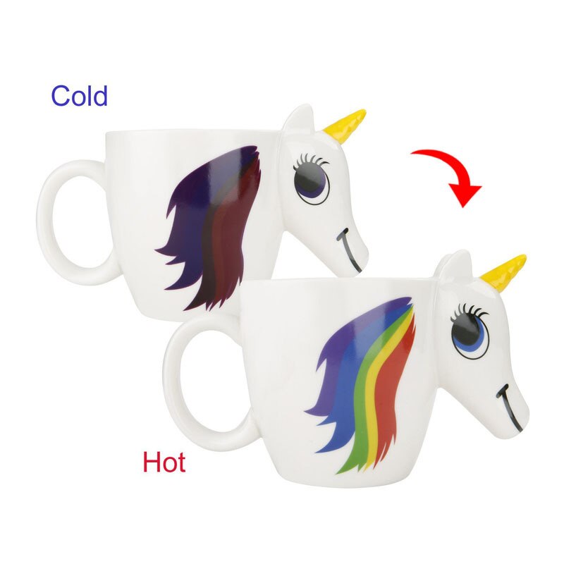 Cartoon Eenhoorn Mok Verkleuring Mok Kleur Veranderende Temperatuur 3D Eenhoorn Cup Keramische Kopje Koffie Mokken Magical Horse Cup