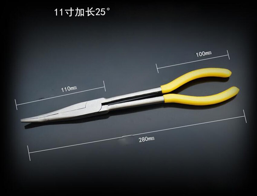 280mm Extra larga pinzas alicate de punta doblada herramientas de reparación manual O en forma de punta de RepairingTool 0/25/45/90 grado curva alicates: 11 inches 25 degrees