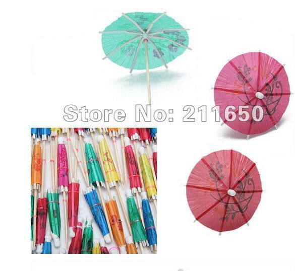 288 stks/partij, Multicolor Papier Tropische Hawaiiaanse Cocktail Drinken Parasol Paraplu