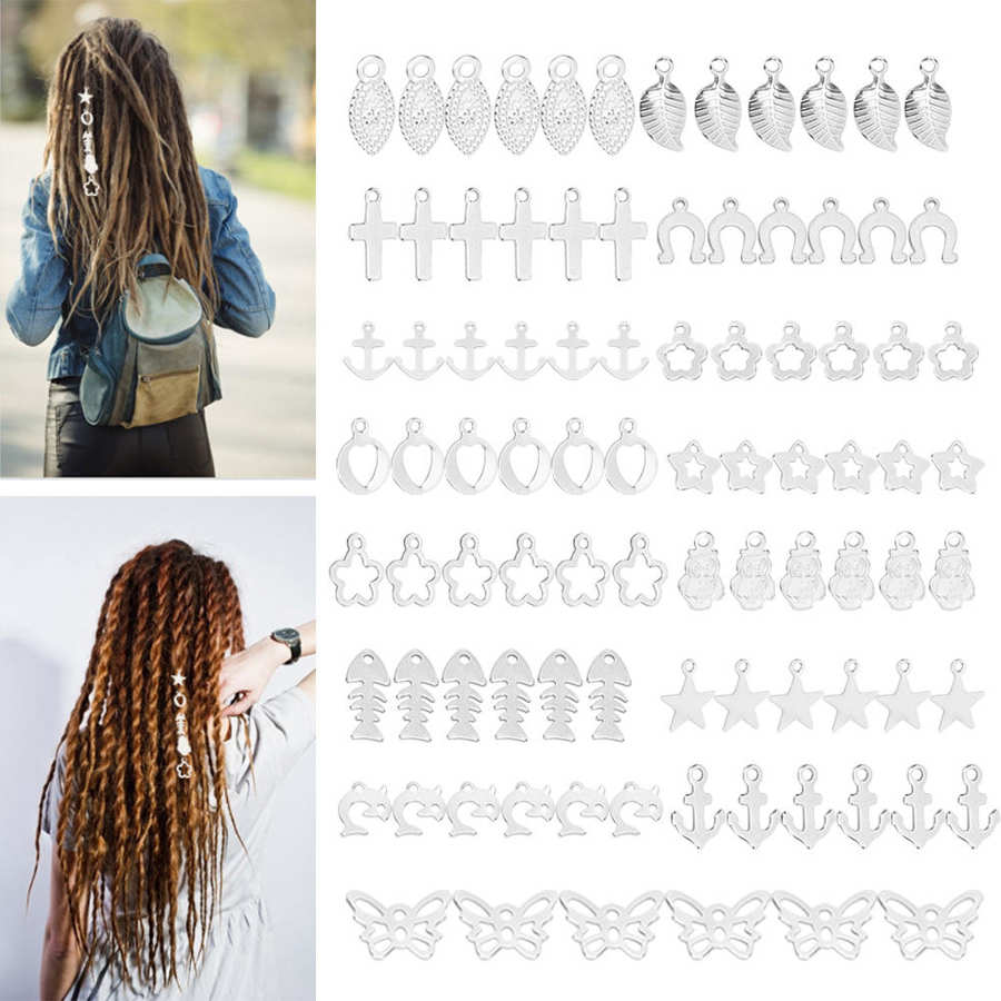 90 pièces cheveux tresse anneaux dreadlock anneau feuille étoile cheveux tresse décoration coiffure accessoire outil de coiffure