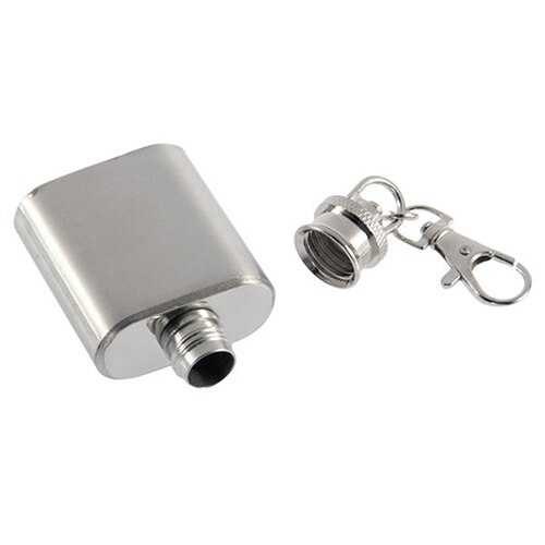 1 oz Mini Pocket Stainless Steel Hip Flask Alcohol Flagon with Keychain Silver Tone Key Chain Flask for Men's