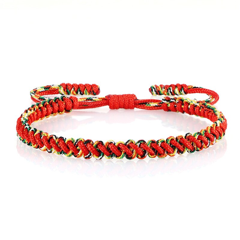 Bracelet bouddhiste tibétain Original réglable à la main porte-bonheur breloques femmes fil Bracelets et Bracelets pour hommes Couples bijoux: red-1