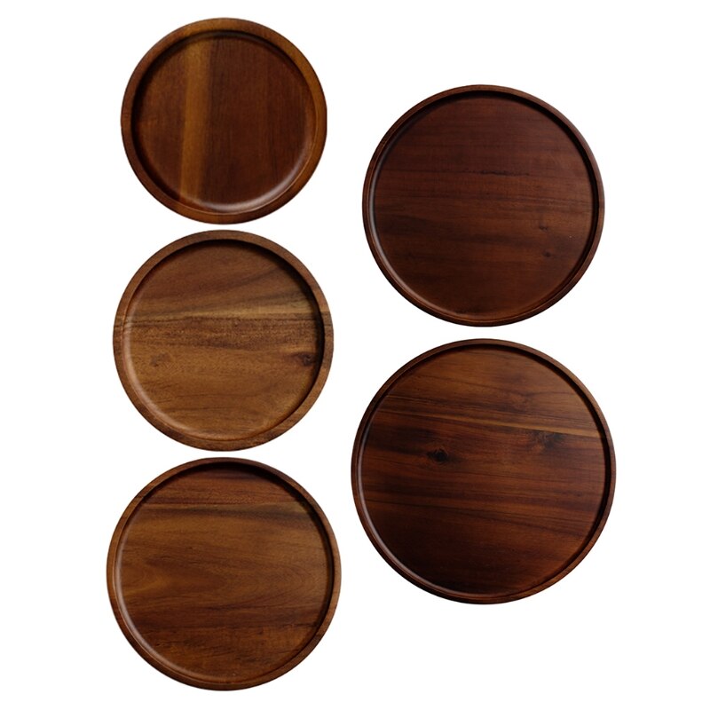 Wood Serving Tray Round Shaped Storage Trays Dessert Dinner Breads Fruit Snacks Food Display Dishes Tea Tray for Kitchen