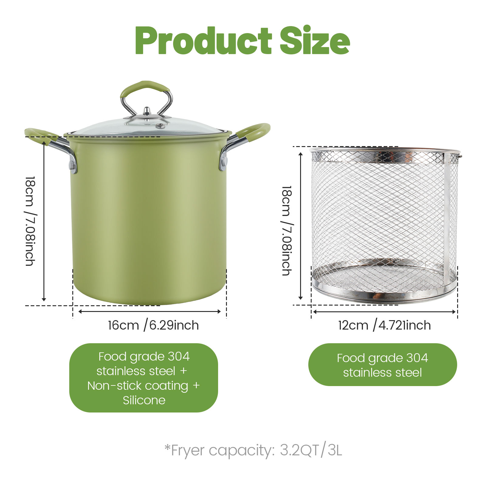 Olla para freidora con cesta coladora, olla para freidora de patatas fritas de pescado de acero inoxidable, olla para freír resistente al calor, Mini olla freidora de aceite de 3L: YELLOW