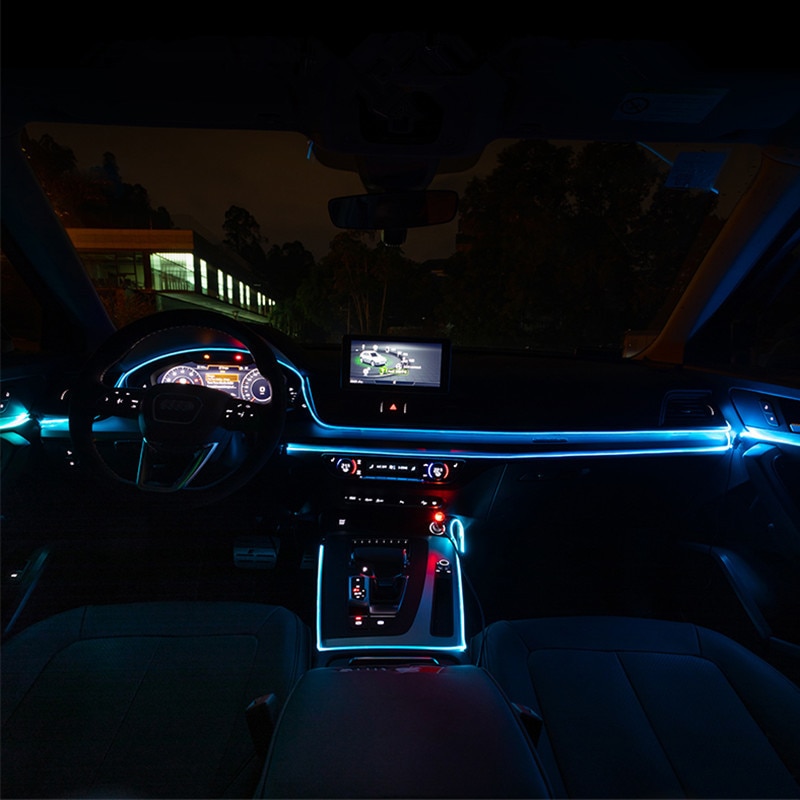 6m 10m aktive el neon wire strip lys rgb led dekorative instrumentbræt dør bluetooth bil interiør ambient atmosfære lys