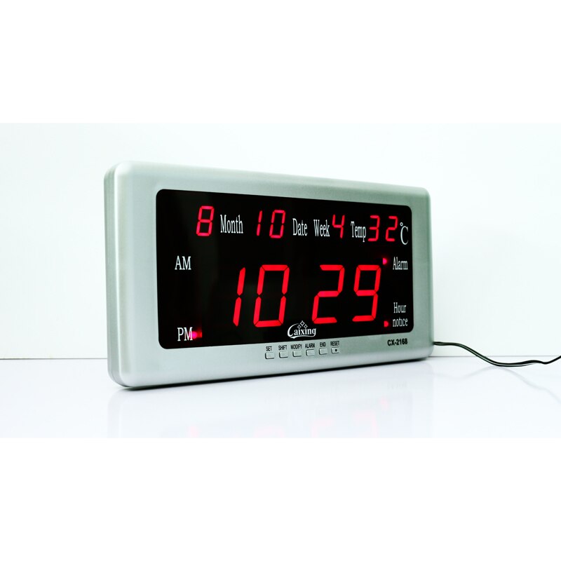 Large LED Digital Wall Clock with Calendar Temperature Date and Week Display Kickout Stand for Desk Big Bright Red Digits