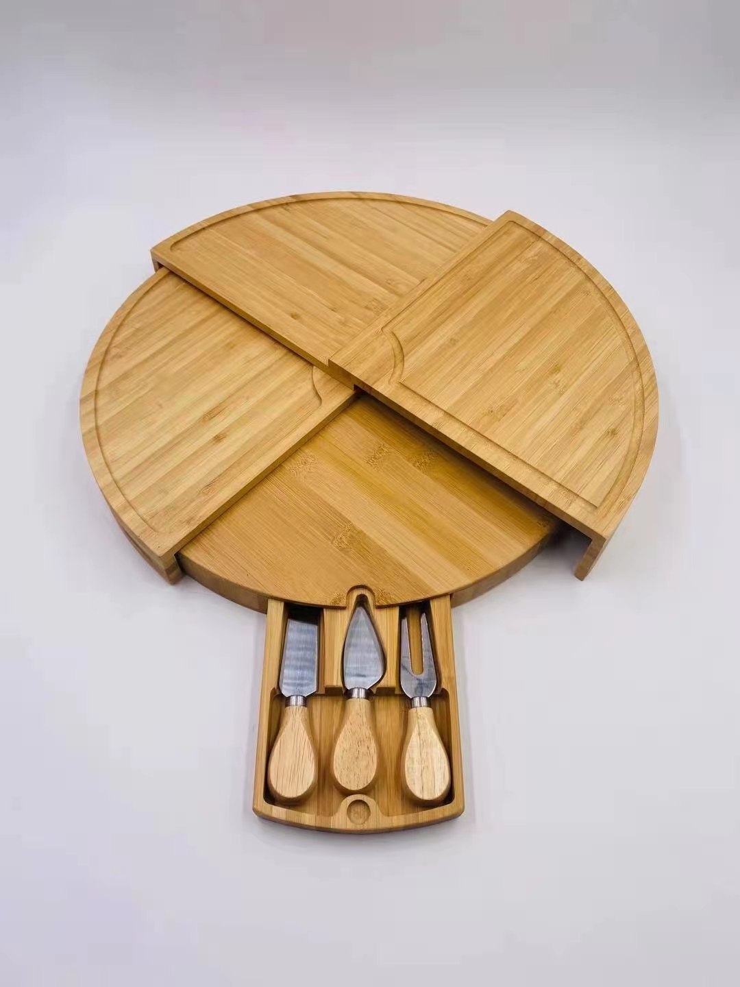Bamboo Cheese Board With Cheese Knife Set 17 Inch Cheese Plate Rotating Serving Plate For Cheese Appetite Serving Marble Tray: with 3pcs knife
