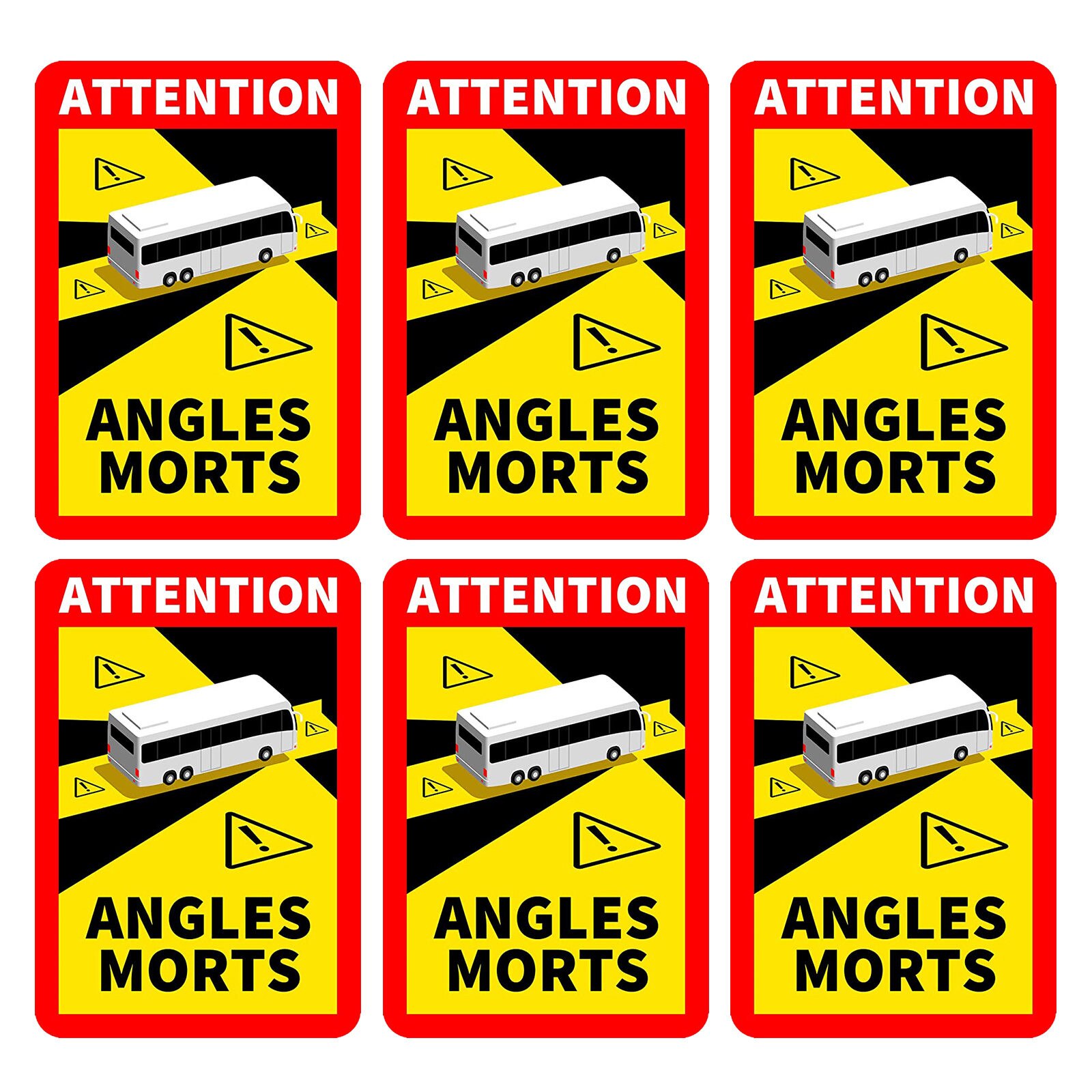 Waterdichte Auto Sticker Zware Voertuigen Bus Auto Poster Stickers Veiligheid Alert Poster Dode Hoeken Bus Auto Autocar - L.17 X h.25cm: 6PC