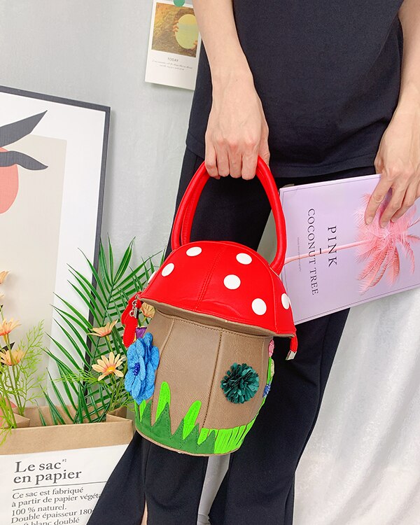 Creatieve Paddestoel Vorm Handtassen Voor Vrouwen Mode Portemonnees Cartoon Schoudertas Vrouwelijke Crossbody Tassen Emmer Zak