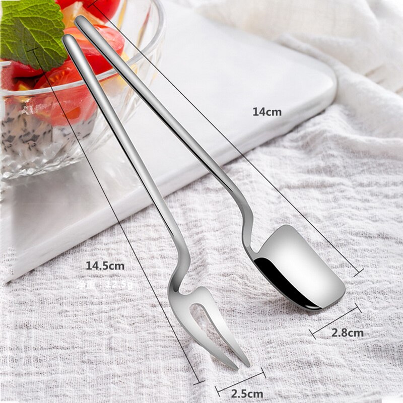 Stainless Steel Spoon Long Handle Ice Cream Scoop Tea Coffee Mixing Spoon Dessert Fruit Fork Home Kitchen Decorative