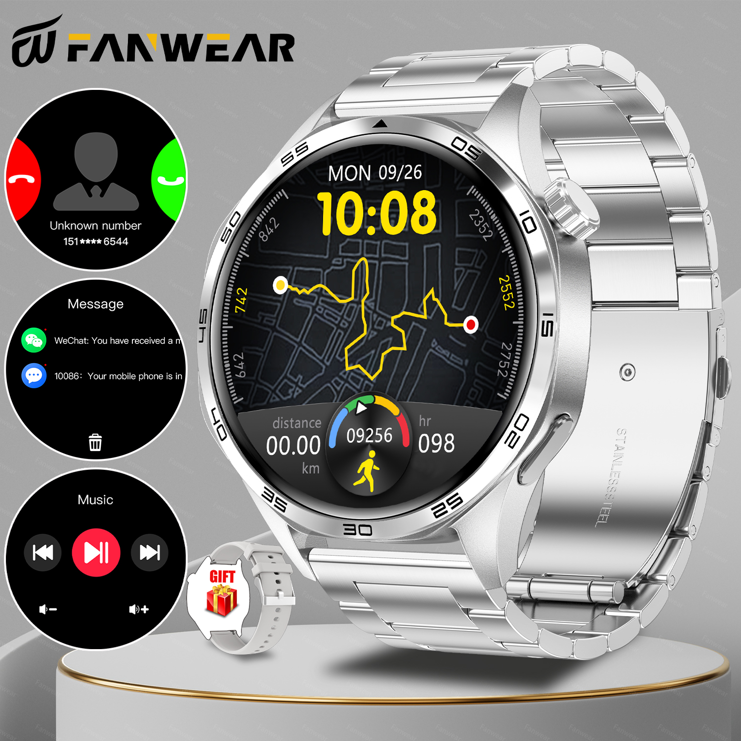 2025 novo relógio inteligente esportivo masculino para huawei relógio gt5pro gps trajetória bússola 100 + modo esportivo nfc bluetooth chamada ai voz: Rosa