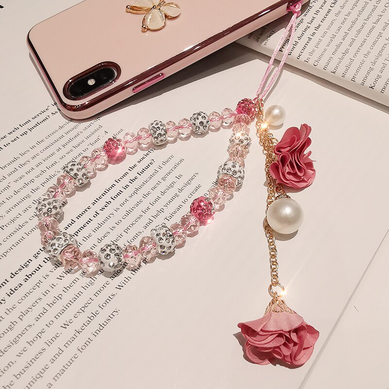 Anti-Verloren Lanyard Bloemen Hanger Mobiele Telefoon Riemen Mobiele Telefoon Ornamenten Mobiele Telefoon Accessoires: Pink