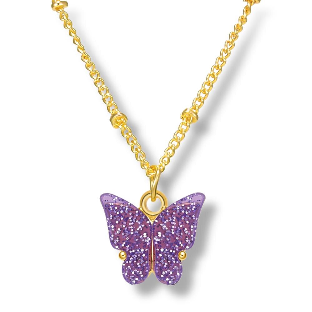 Cute Acrylic Butterfly Pendant Necklace for Women Party Statement Necklace Sweet Korean Necklace Jewelry: 2