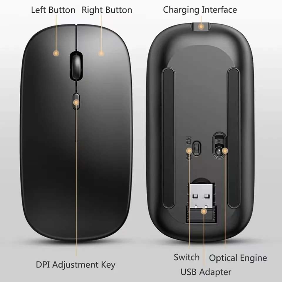 Rechargeable Bluetooth-compatible Wireless Mouse 2.4G Optical Mice with USB RGB 1600DPI Mouse for Computer Laptop PC Mute Mause