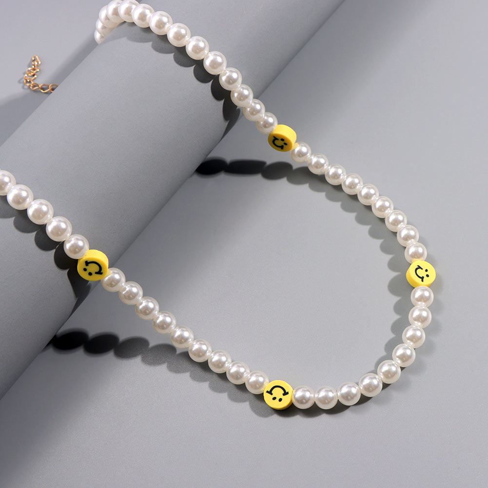 Collier perlé coloré Smiley pour femmes, fait à la main, style Baroque, perles de bonbons, ras du cou, bijoux de pour filles