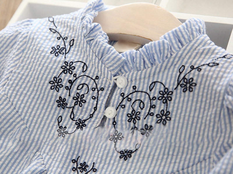 Bebis flickor blus vår höst barn skjorta långärmad småbarn blusar mysig volang flicka toppar barn kläder blomma randig