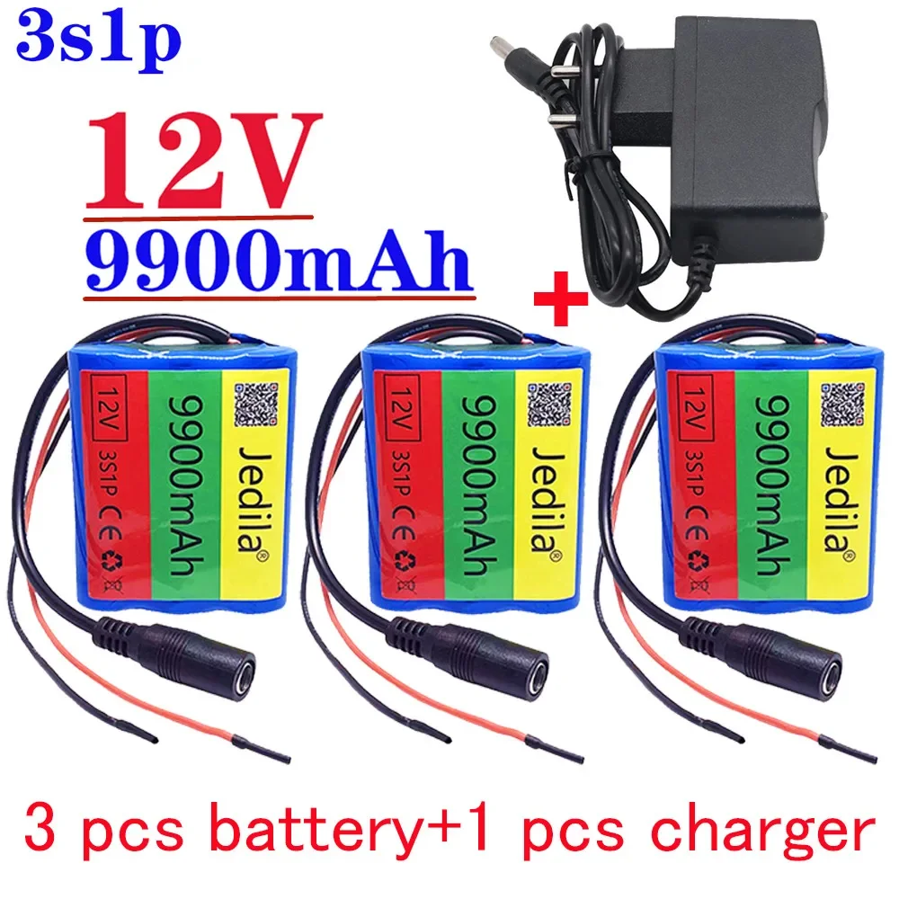 100% Brand 12 V 9900 MAH 3s1p Lithium Battery 18650 Lithium Battery Pack Protection Board + 12.6V Charger: Red