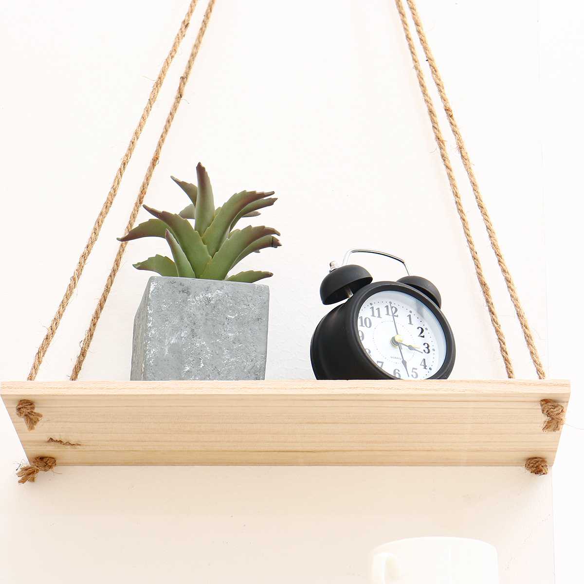 Wooden Wall Shelf Hanging Swing Rope Floating Shelves Jute Rope Hanging Green Plant Display Rack Shelf Organizer DIY Home Decor
