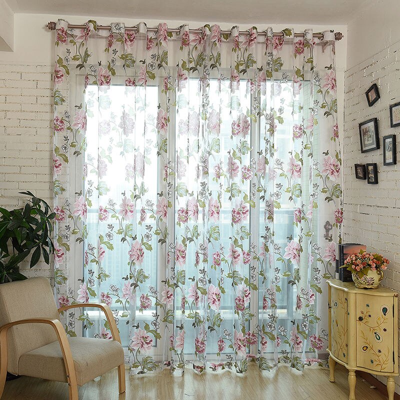 Mengxiang bloemenstof transparante tule gordijnen voor woonkamer kinderen slaapkamer keuken deur gordijnen voor raam zwarte cortinas
