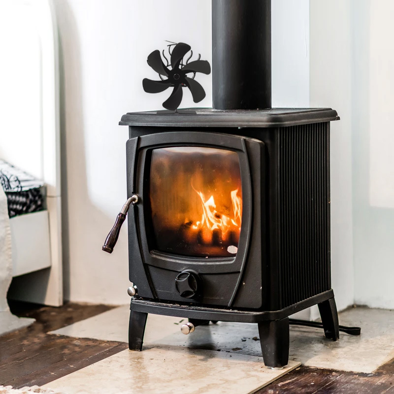 Ventilatore per stufa a 6 pale alimentato a caldo camino nero Log bruciatore a legna Eco Friendly silenzioso ventilatore per camino domestico distribuzione efficiente del calore