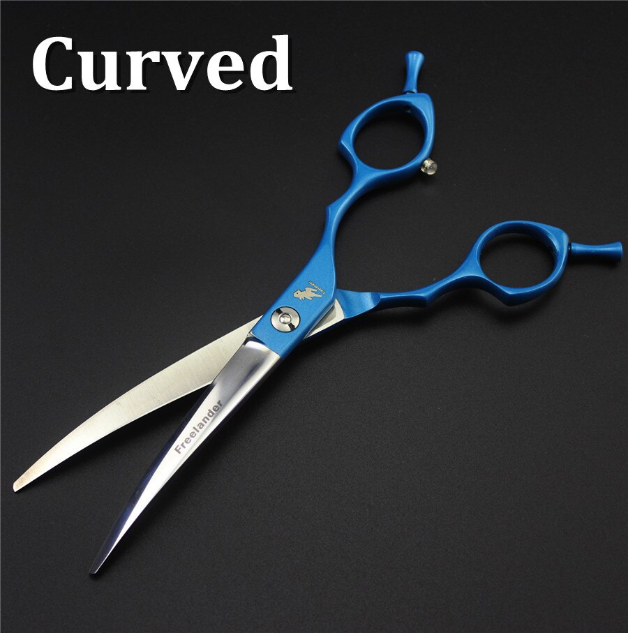 6.5inch Curved Scissor Thinning Shears Dog Scissors Pet Grooming Shear Hairdressing Tool Pet Groomer Accessory: blue curved