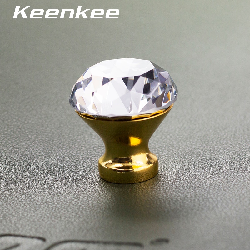 Keenkee Keuken Meubels Kast Deurgrepen Lade Handvat Kast Deurknop Lade Pull Kristal Met Chroom Goud Kleur