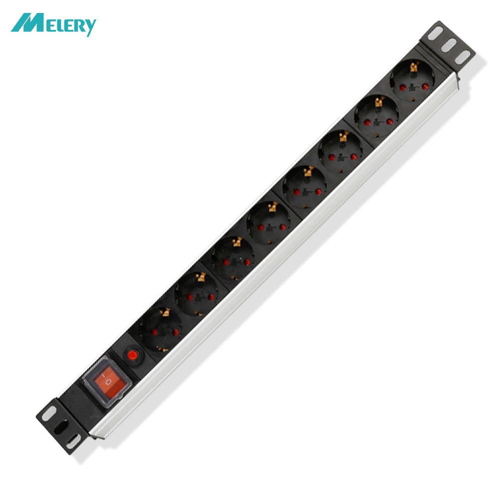 PDU Power Strip Netwerk Kast Rek Stopcontact 1U Aluminium 8 manier EU Outlets Overbelasting Schakelaar 2 m verlengsnoer